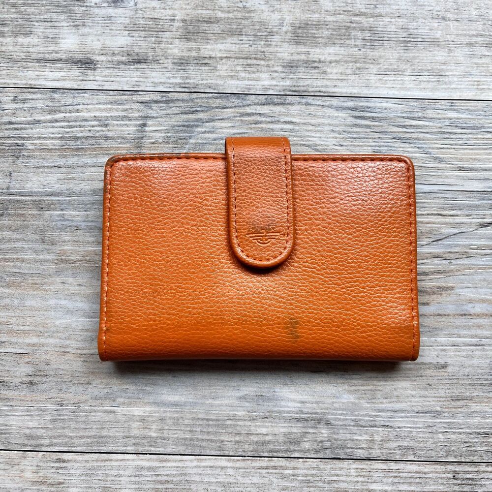 Dockers Orange Leather Wallet Bifold Snap Tab Card Holder Minimalist Vintage